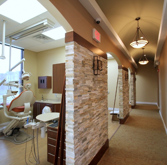 Hallway looking into dental treatment rooms