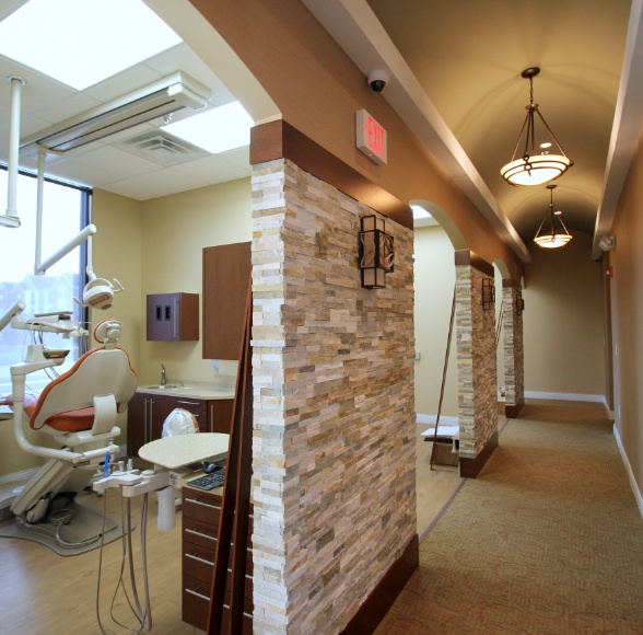 Hallway looking into dental treatment rooms