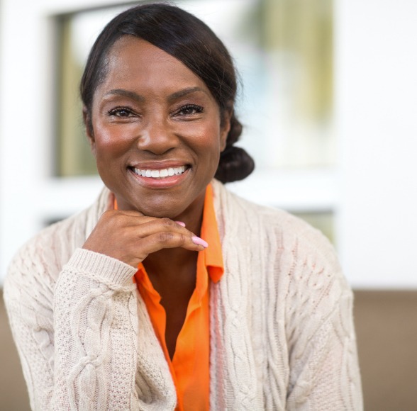 Woman with dentures smiling